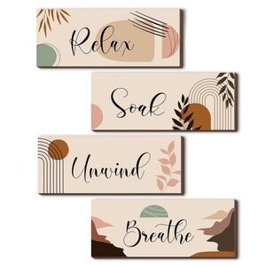 Boho Bathroom Decor Sign Set Relax Unwind Soak Breathe